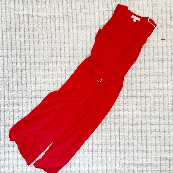 Michael Kors Red Formal Crepe Belted Jumpsuit - Picture 2 of 5